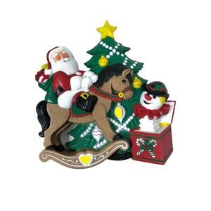 Vtg. Burwood Santa Claus Christmas Tree Rocking‎ Horse Santa Toys Wall Art #3123